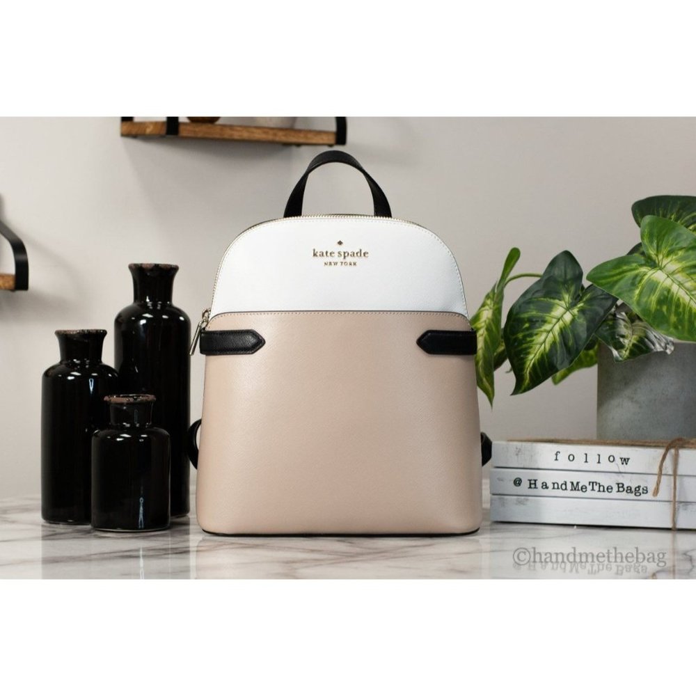 Kate Spade Staci Medium Colorblock Beige Saffiano Leather Dome Backpack Bag